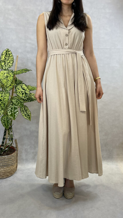 Vestido Caveado Bege